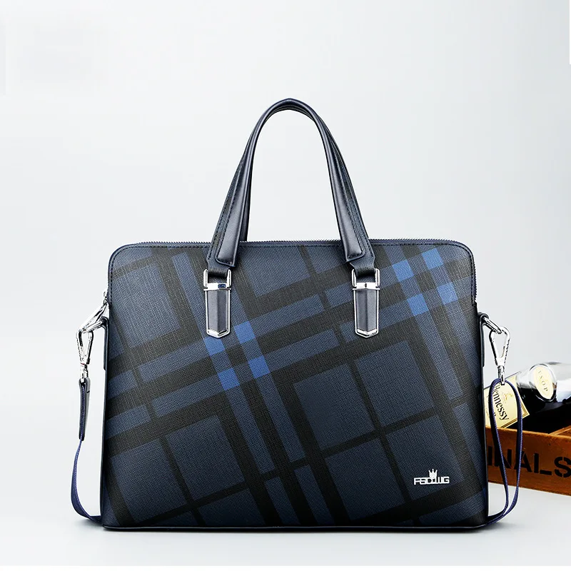 Business Casual Checkered One Shoulder Crossbody Handbag Laptop Bag for Men