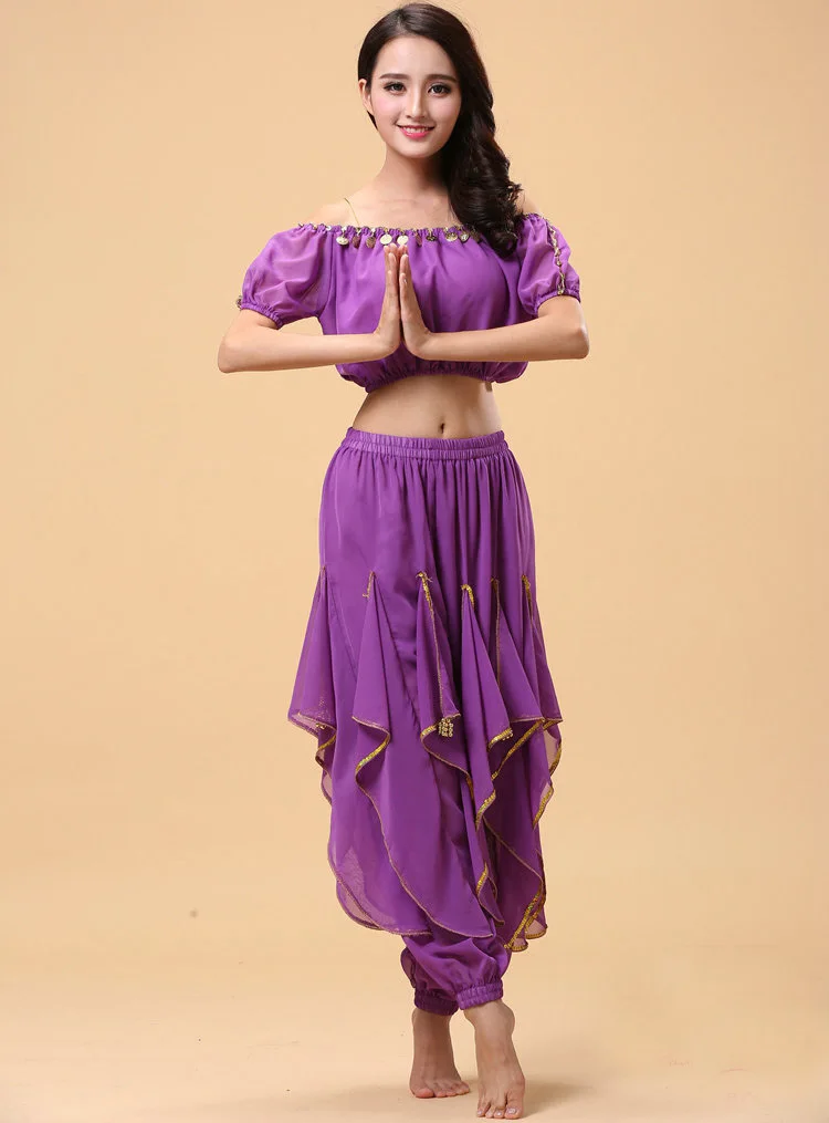 Damski strój do tańca brzucha dla dorosłych, indyjskie kostiumy taneczne na występy sceniczne, top/bluzka do tańca brzucha + spodnie