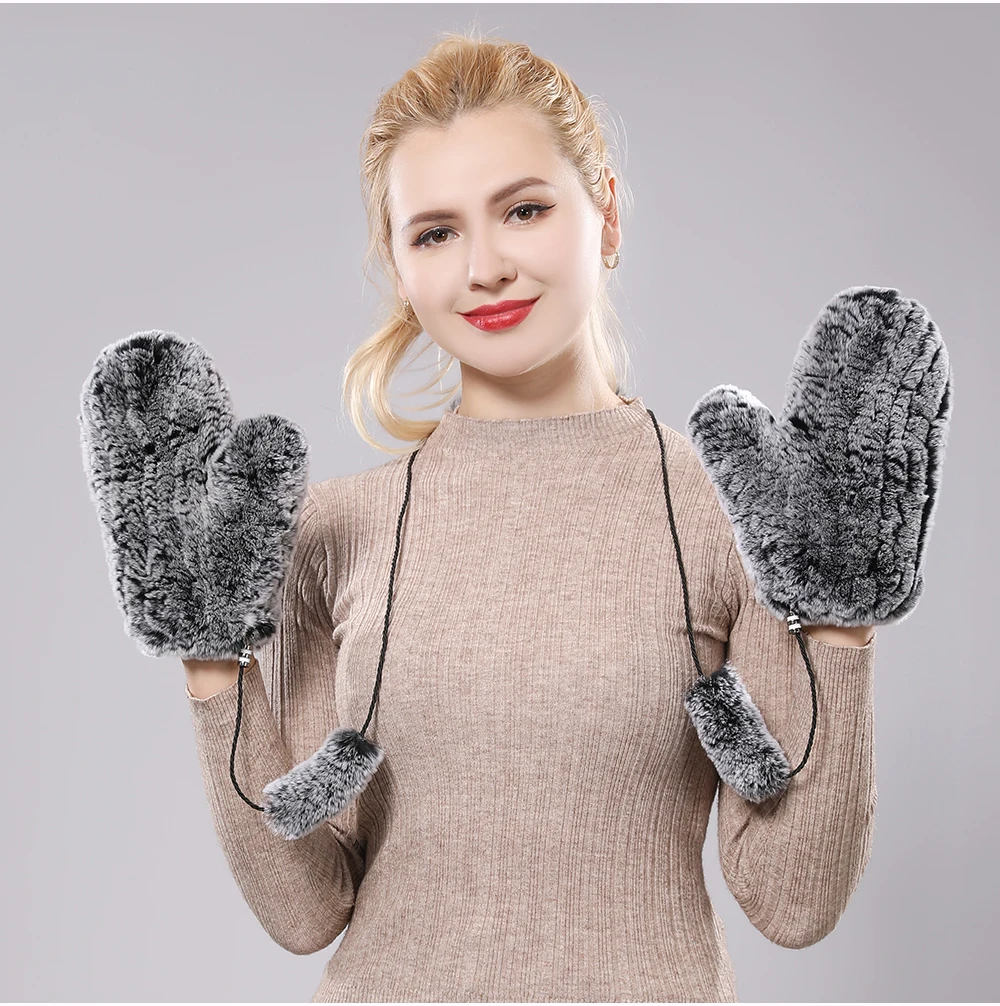 Women's Winter Warm Real Rex Rabbit Fur Gloves Good Elastic Ladies Fur Mittens Girls Outdoor Warm Natural Rex Rabbit Fur Mittens