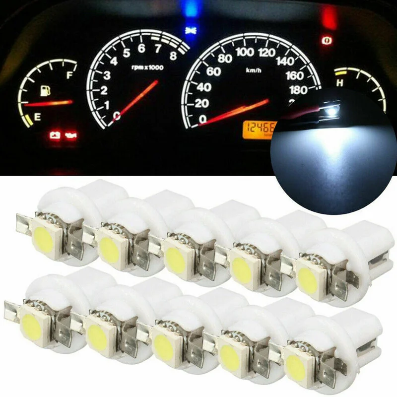 

10x T5 B8.5D Car Auto Gauge 5050 1SMD LED Speedo Dashboard Dash Side Light Bulbs Accessories White Car Lights Universal