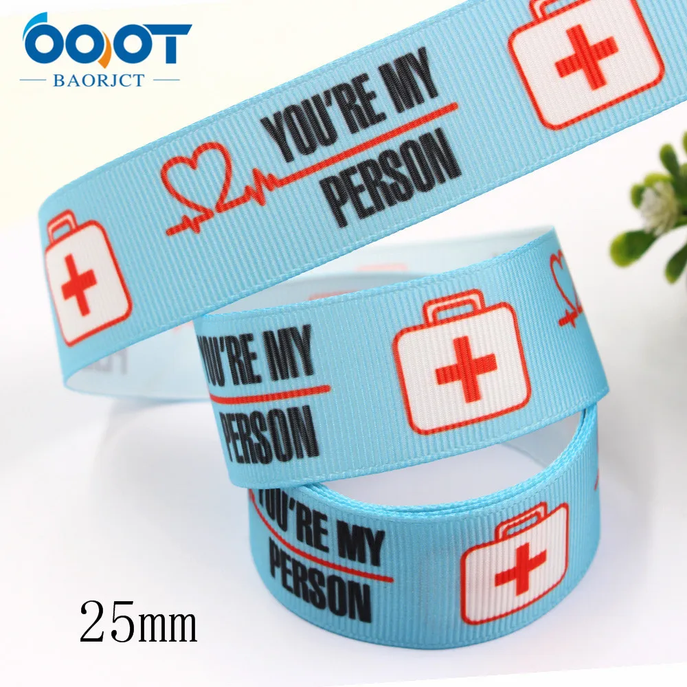 OOOT BAORJCT L-20430-340,25mm,10yards Doctor Nurse Series grosgrain Ribbons,bow cap accessorie DIY Clothing Decorations