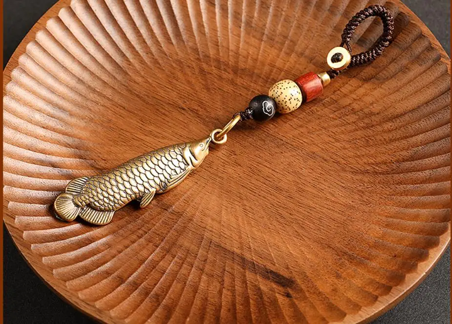 Pure brass Arowana car keychain pendant simple Chinese hand-woven every year