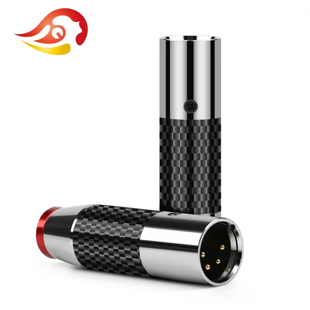 QYFANG 4 Pin Stainless Steel XLR Speaker Plug Carbon Fiber Cannon Male Adapter Microphone Mixer Amplifier Balance Audio Jack 