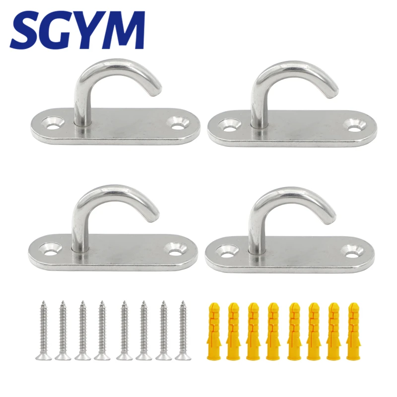 4pcs M6 J shape 304 Stainless Steel Ceiling Wall Mount U Hook Anchor Hanger with Self-tapping Screws for Yoga Swing Strap