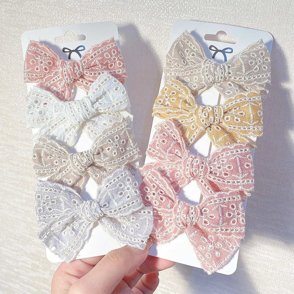 

4Pcs/Set Cotton Solid Color Bows Hair Clip For Kids Girls Hollow Lace Bowknot Barrettes Hair Pins Baby Headwear Hair Accessories