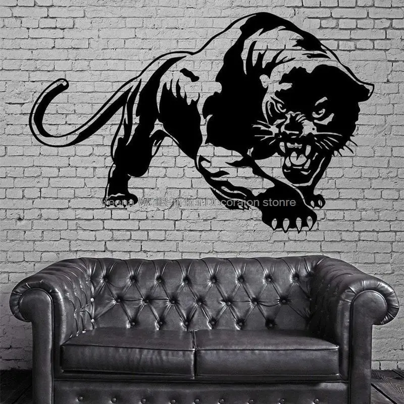 Black Leopard Vinyl Wall Decal Rainforest River Animal Predator Hunting Tribal Zoo Home Decor Sticker Gift Mural Wallpaper D7