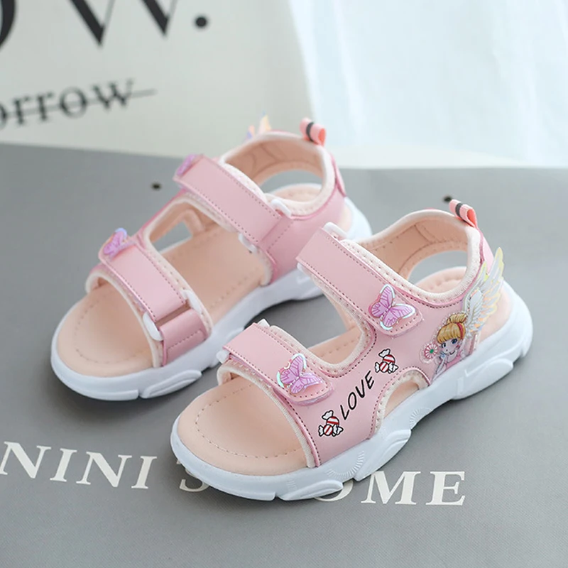 

Children Summer Cartoon Sandals Princess Girls Casual Sports Sandals Butterfly Designer Kids Open-toe Flat Beach Shoes Size26-35