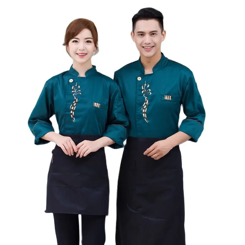 Chef\'s Work Clothes Men\'s Hotel Kitchen Staff Clothes White Autumn Hot Pot Shop Uniform Oversized Chef\'s Clothes Long Sleeves