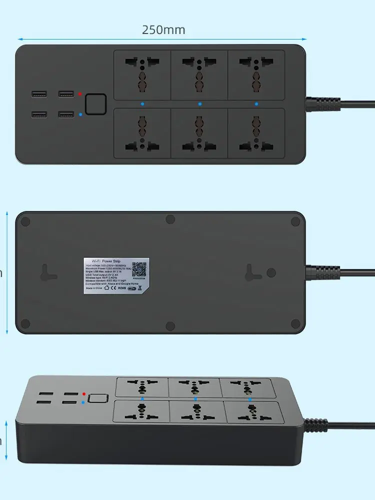 WIFI Smart Power Strip Universal with 5V3.1A Alexa Google Home Bluetooth Control Multi Plug 6AC 4USB Voice Control UK/EU/US/AU