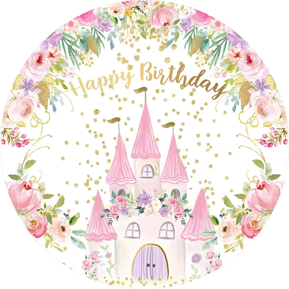 MOCSICKA Fondo de fotografía redondo de feliz cumpleaños decoración de castillo accesorios de estudio Baby Shower foto telón de fondo Banner