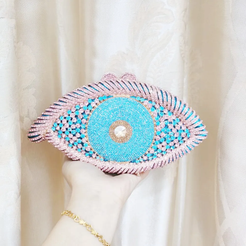 

DGPEAFOWL Minaudiere Bridal Bag Fashion Evil Eye Women Crystal Clutch Evening Purses and Handbags Wedding Party Cocktail Stock