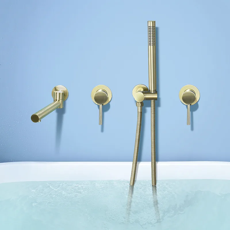 

Tuqiu Bathtub Shower Set Wall Mounted Brushed Gold Rotatable Bathtub Faucet Black Bathroom Bath & Shower Mixer Tap Brass