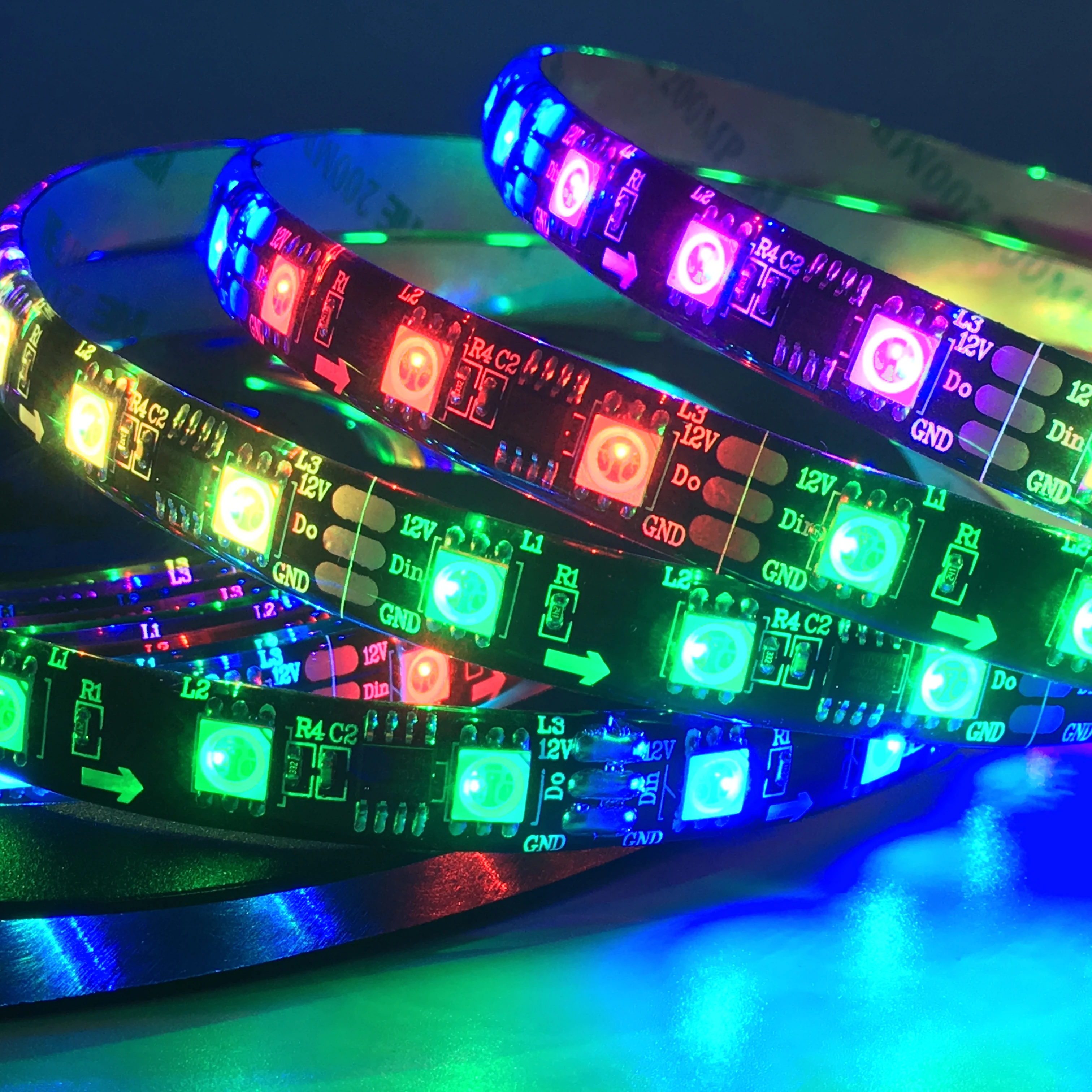 Imagem -06 - Smd Endereçável Led Strip Light Externo Controle ic Leds Brilhante Normal Dc12v Ws2811 5050 Rgb 30 48 60leds