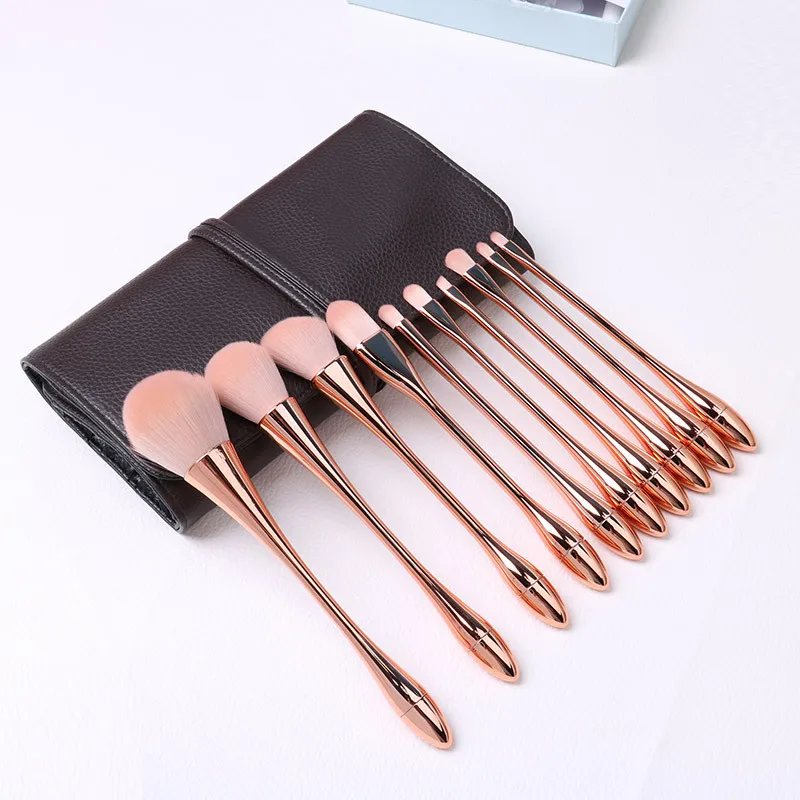 10PCS Set di pennelli per trucco in oro rosa a vita sottile Kit di pennelli completo cosmetici fondotinta in polvere correttore per occhi fard strumento per pennelli per trucco