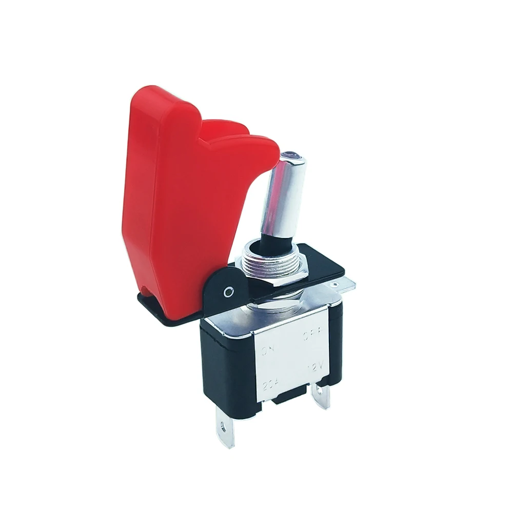 Neue 12V 20A Beleuchtet Dark Red LED Kippschalter Control ON/OFF + Flugzeug Raketen Stil Flip Up abdeckung SS