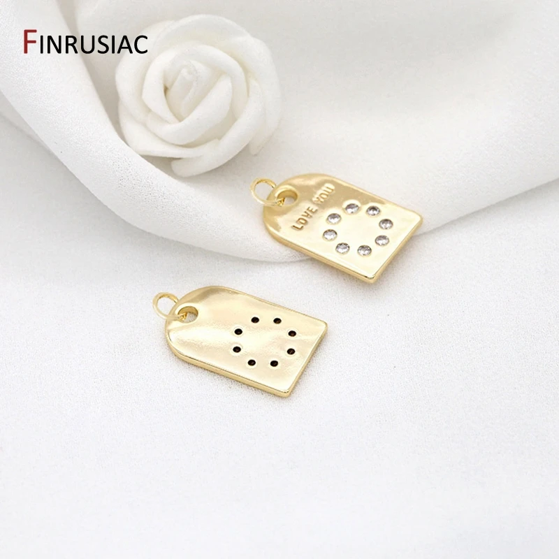 Square Shape Engerved LOVE YOU Letter Tag Pendant,14K Gold-Plated Brass with Zircon Pendant Material DIY Jewelry Accessory view 4