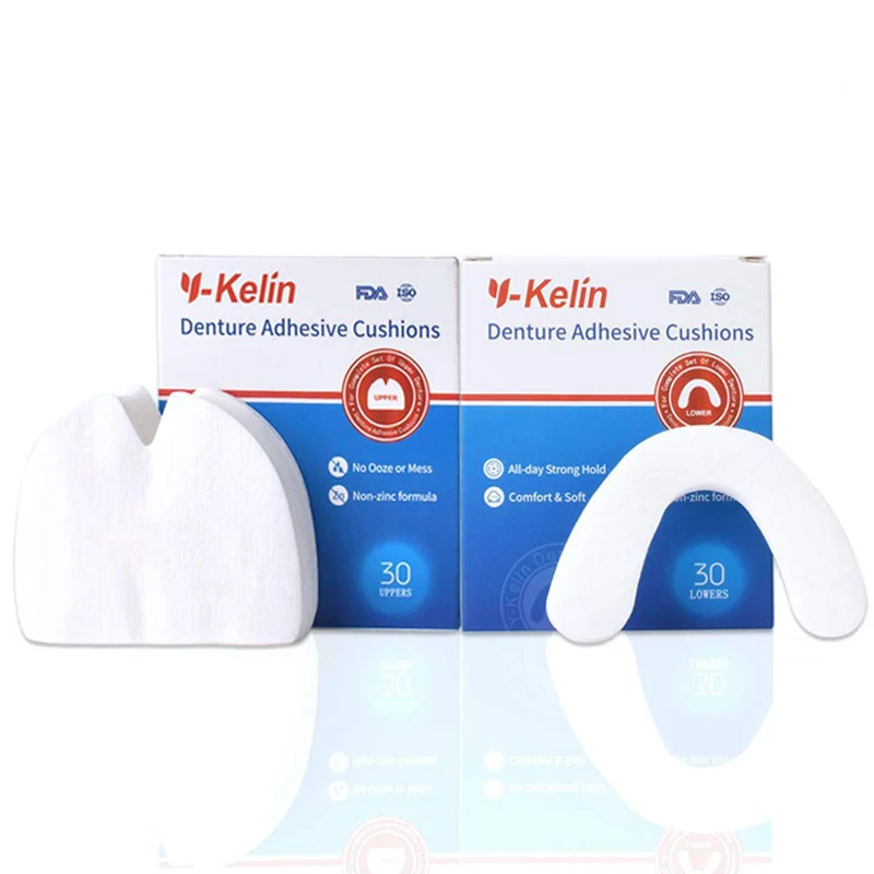 Y-Kelin denture adhesive Cushion (ด้านบน) 30แผ่น + (ล่าง) เสริมพันธะสำหรับเหงือกที่บอบบาง