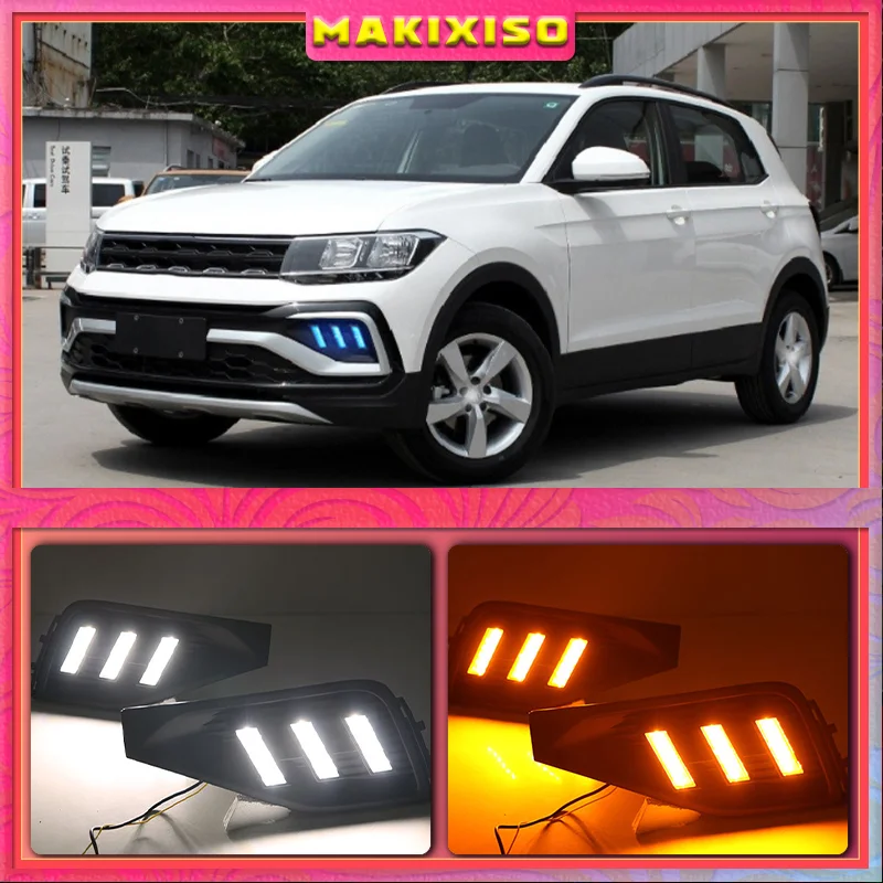 

1 Set For Volkswangen VW T-Cross tcross 2019 2020 Daytime Running Lights Turn Signal Fog Lamp Cover 12V ABS LED DRL Car Styling