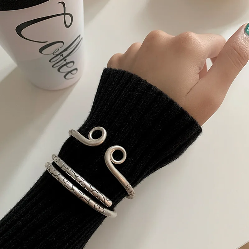 QMCOCO Silver Color New Arrival Hip-Hop Punk Geometric Bracelet  Irregular Stripe Creative Vintage Do Old  Adjustable Bracelet