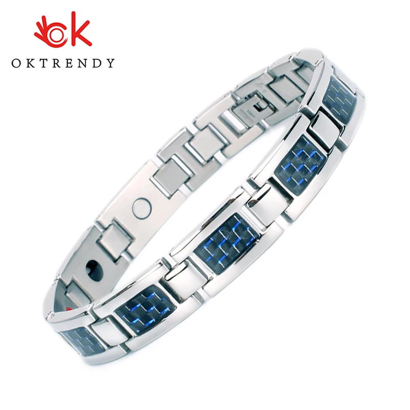 Oktrendy bransoletka magnetyczna z germanu męska bransoletka tenisowa Bio magnetyczna bransoleta tytanowa na zapalenie stawów niebieska bransoletka