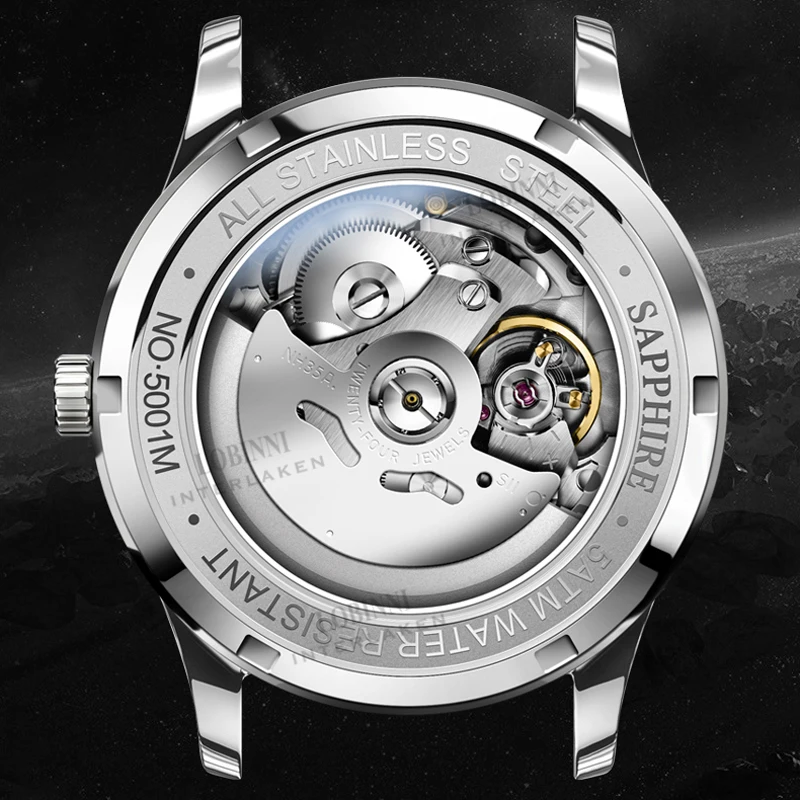 LOBINNI MIYOTA 무브먼트 오토매틱 남성용 시계, 야광 손 사파이어 글래스 시계, 비즈니스 신사 기계식 시계