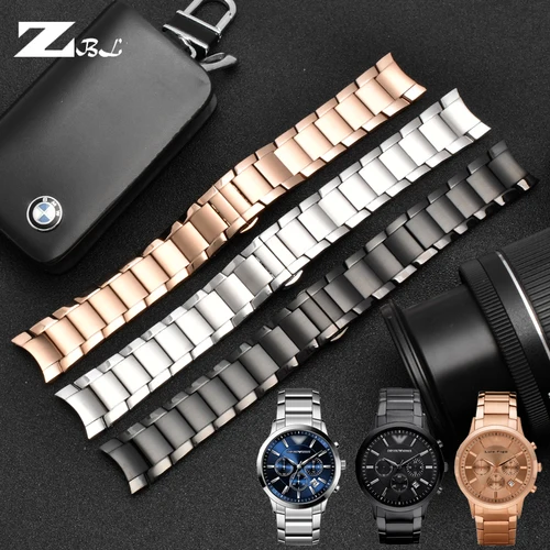 Imagen 2 del producto Correa de acero inoxidable para Armani AR2447 AR2448 AR2434 AR2432 AR2433 serie mariposa hebilla negro plata oro rosa correa de reloj