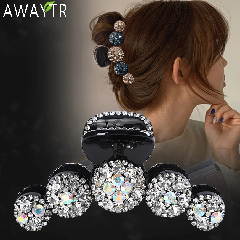 Women Big Rhinestone Hair Claws Crab Hairpins Crystal Hair Clips Barrettes Ponytail Girls Hair Accessories Ornaments Hairgrip