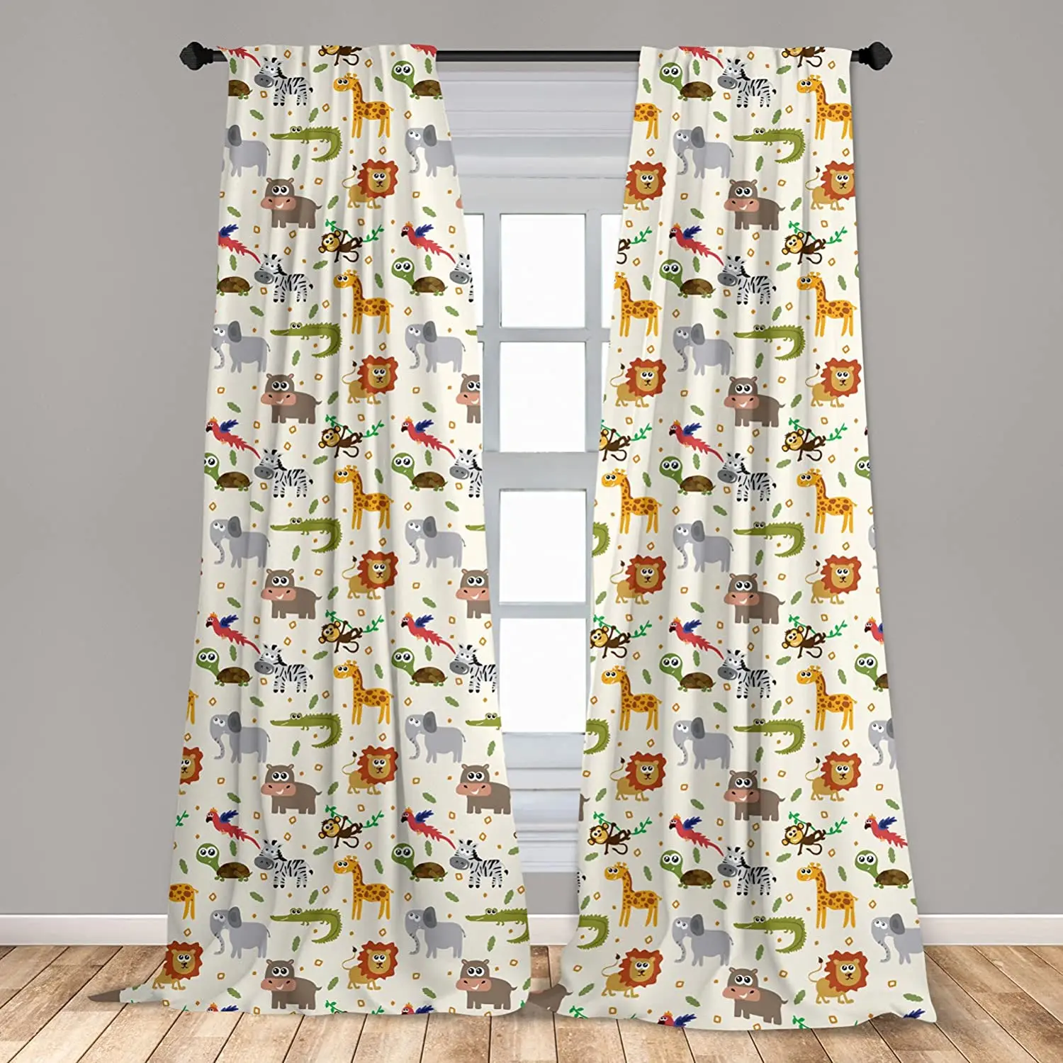 Cartoon Animal Curtains Australian Childish Fauna Silly Faces Safari Lion Elephant Crocodile Window Drapes for Living Room