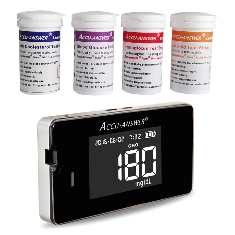 4 In1 Multi-Function Cholesterol Meter Uric Acid&Hemoglobin Blood Glucose Test Strips Kit for Diabetes Gout Device with Lancets image 3