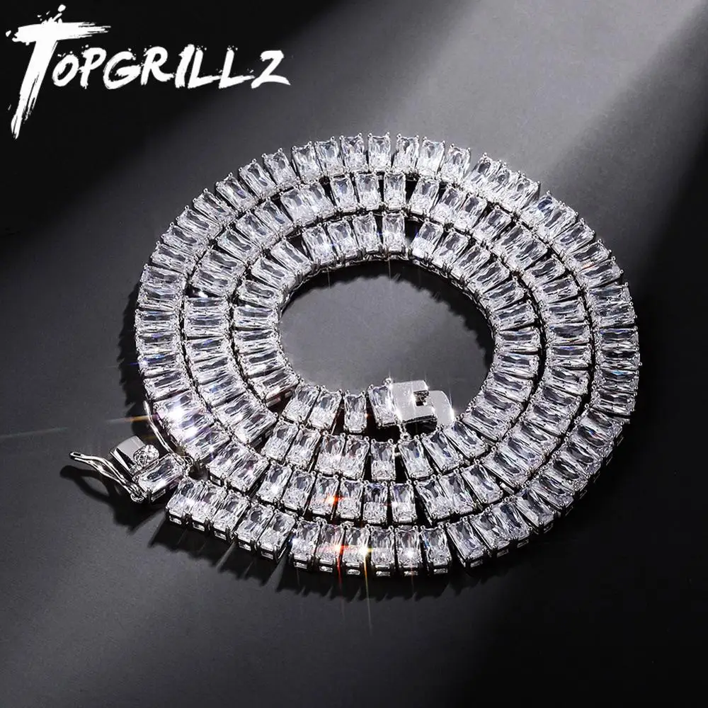 

TOPGRILLZ 2020 New High Quality Baguette 8MM Tennis Chain Iced Out Cubic Zirconia Gold Plated Hip Hop Fashion Jewelry For Gift