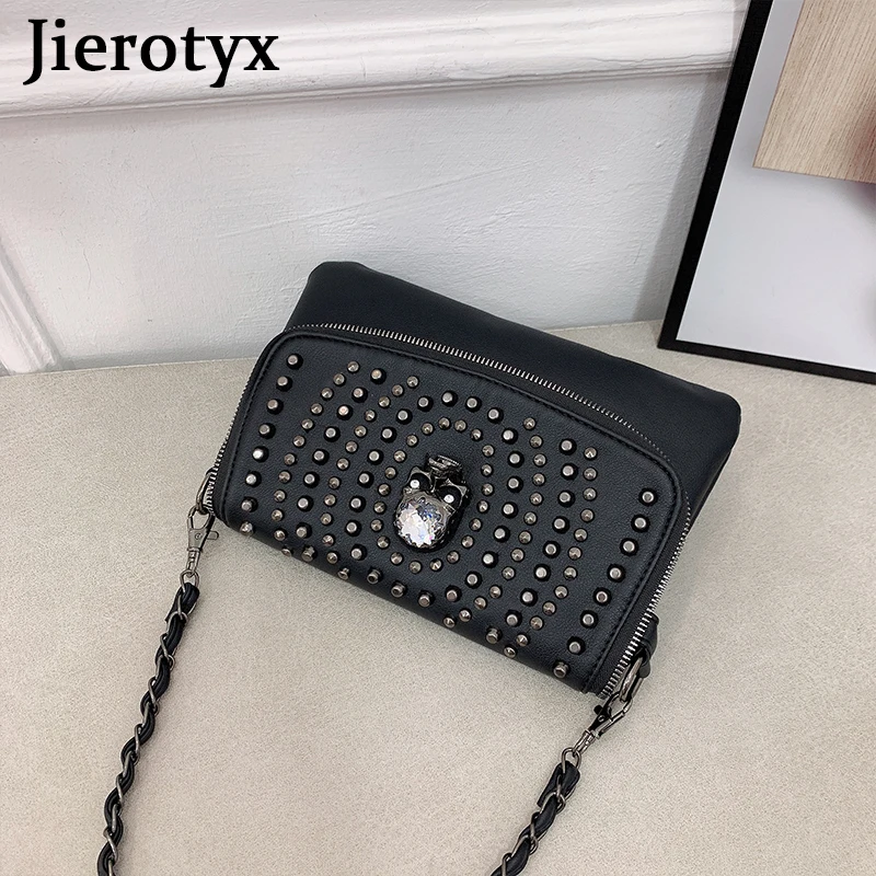 JIEROTYX New Design Women Shoulder Bag Vintage Punk Skull Tote Black Leather Crossbody Bags Fashion Rivet Hot INS Great Quality