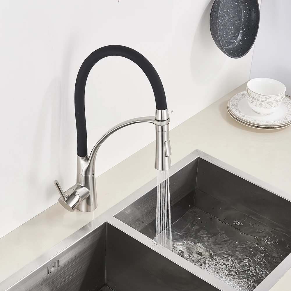 Brushed LED Kitchen Sink Faucet Swivel Pull Down Kitchen Faucet Sink Tap Mounted Deck Bathroom Mounted Hot and Cold Water Mixer