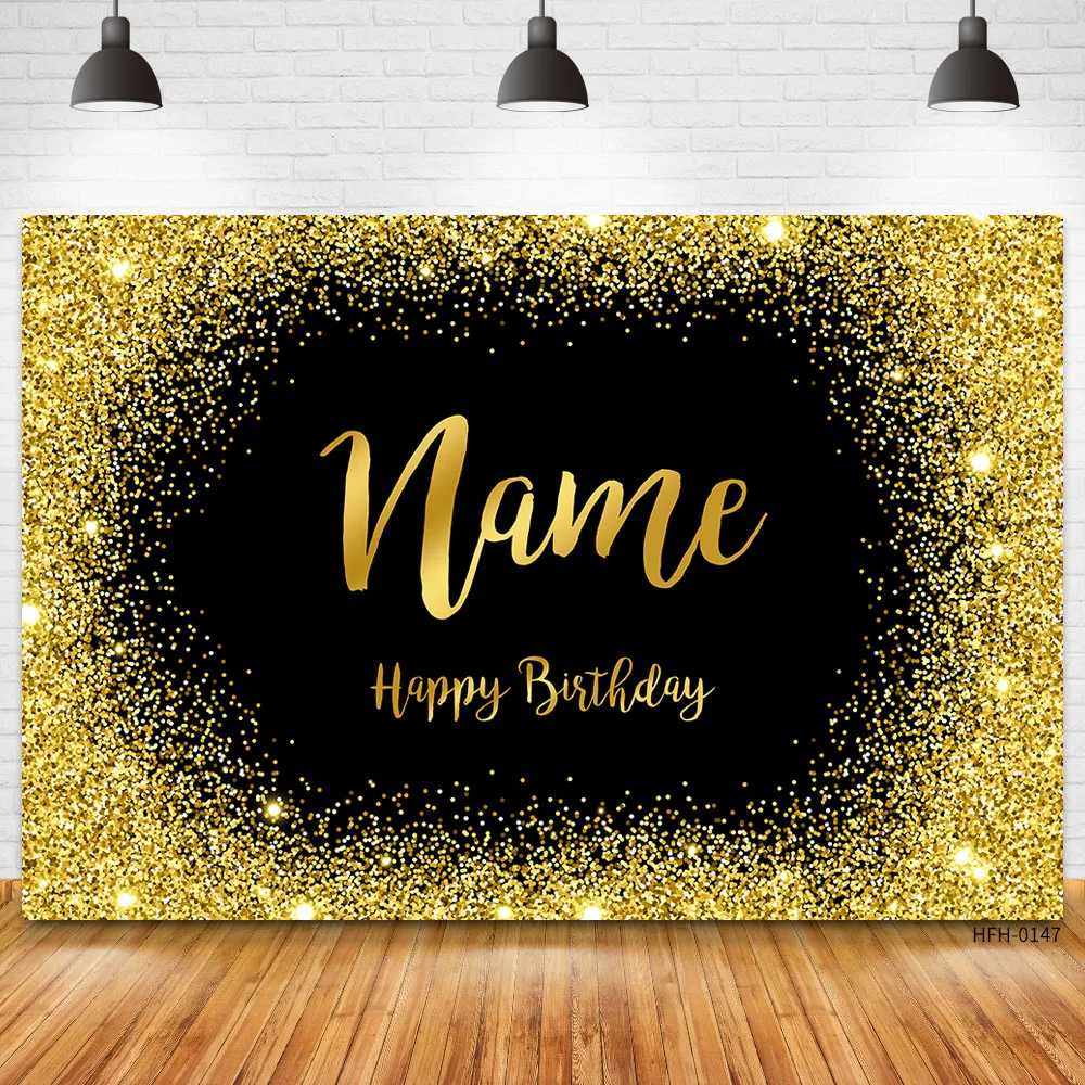 Custom Name Photo Gold Silver Glitter Birthday Party Banner Backgrounds Baby Shower DIY Birthday Photography Backdrops Photocall