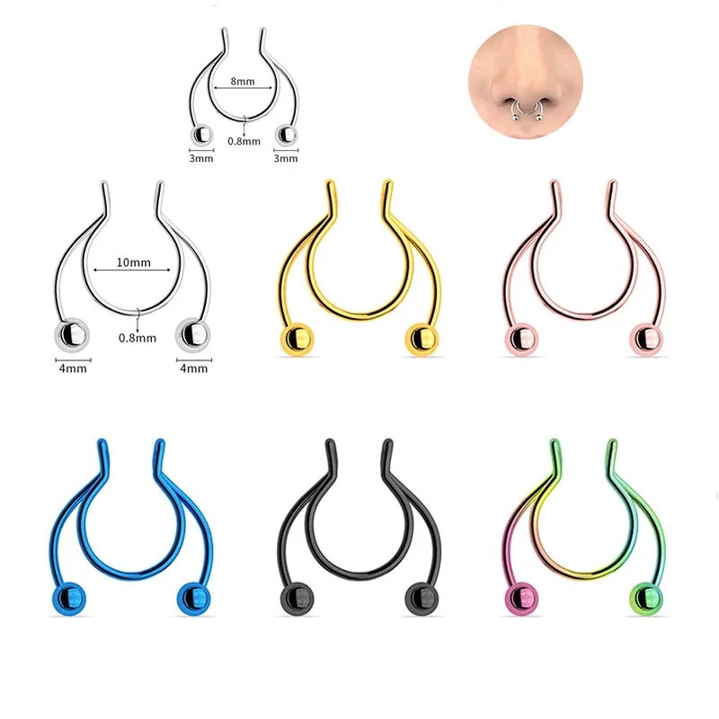 2Pcs 8/10mm Non-Pierced Fake Septum Piercing Hot Sale Nasel Septum False Nose Ring Hoop nose For Girl Men Faux Body Clip Rings