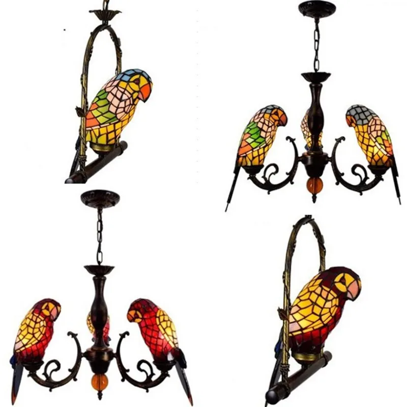 Led e27 Tiffany Parrot Designer Suspension Luminaire Pendant Lights Stained Glass Bird Pendant Lamp For Dinning Room Foyer Home