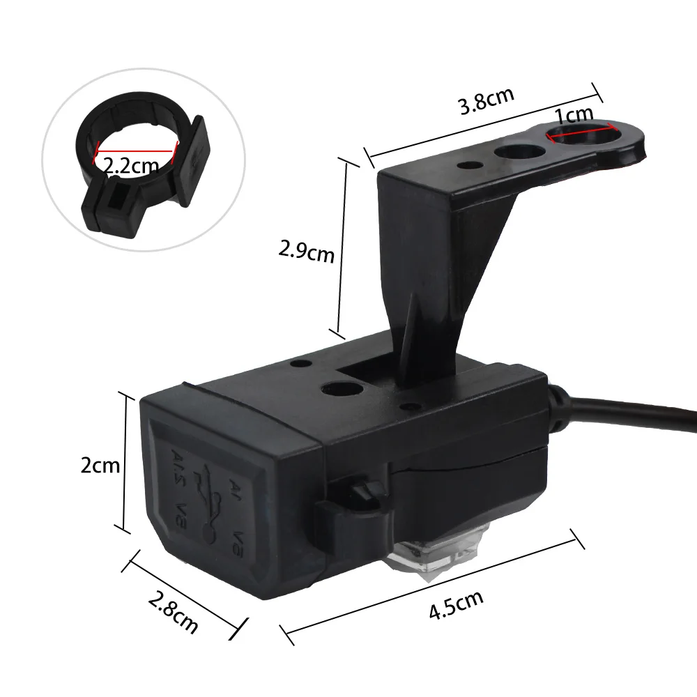 오토바이 오토바이 충전기, 방수 휴대폰 충전기, 전원 공급 장치 소켓, 12V 듀얼 USB 포트