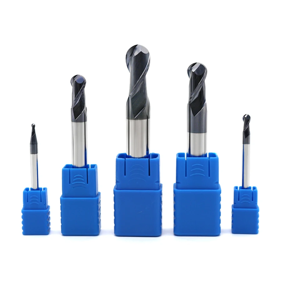 HRC50 2 Flautas Tungsten Steel Ball Nose End Mills R0.5 R0.75 R1 R1.5 R2.5 R3 R6 R10 50L 75L 100L Maching CNC Ferramenta Fresa