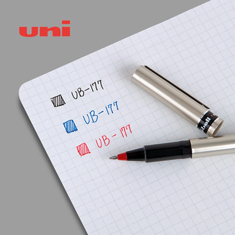 12PCS Mitsubishi Uni-Ball Fine Deluxe UB-177 0.7mm Gen Ink Pen Rollerball Pen waterproof Black/Blue/Red Ink Color