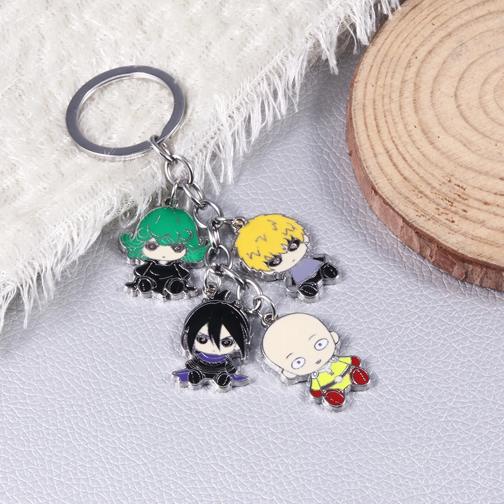 Anime One Punch Man Enamel Keychain Cartoon Saitama Genos Tatsumaki Figure Pendant Keyring For Fans Cosplay Props Jewelry