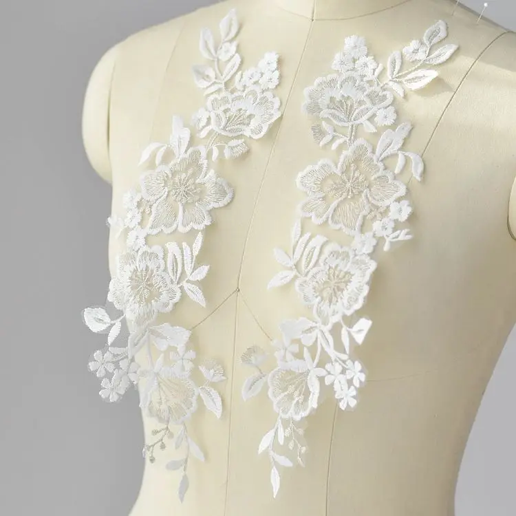 White Flower Sequins Embroidered Lace Applique Trim Sewing Collar for Wedding Dress DIY Costume Scrapbooking