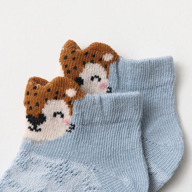 Lote de 5 pares de calcetines cortos de algodón con estampado Animal para niños y niñas, calcetines de malla para recién nacidos, accesorios para bebés