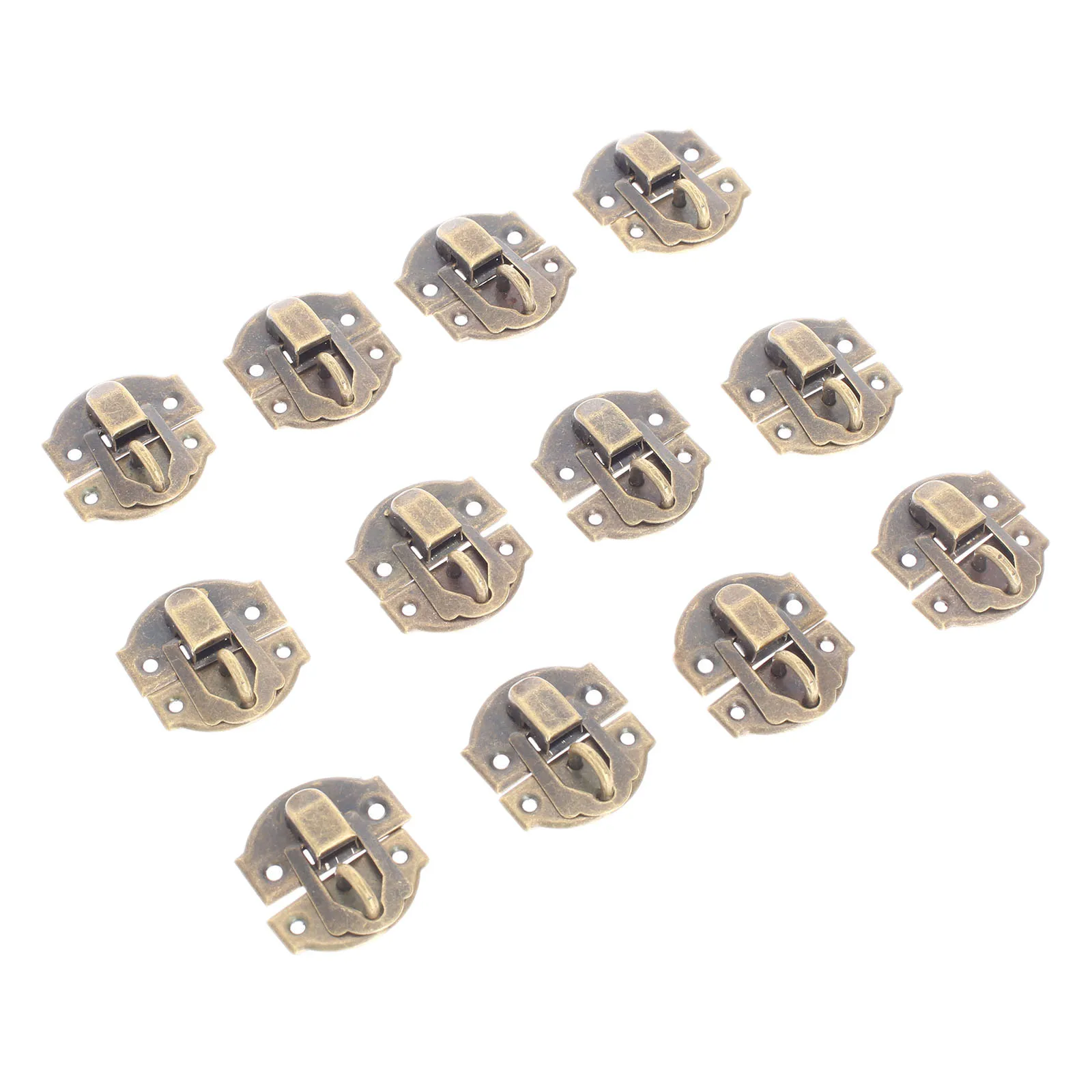 12pçs trava de ferro de bronze antigo, trava de fecho com fecho de ferro, joias decorativas, caixa de madeira de vinho, fivela de móveis para casa com parafuso de 27x29mm