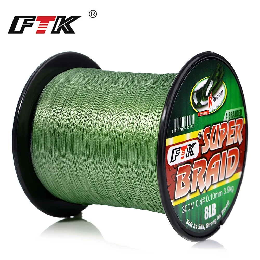 FTK 300M PE Braided Fishing Line Braided Wire Code 4 Strands PE 8LB-60LB 0.1MM-0.4MM Braided Multifilament Fishing Line