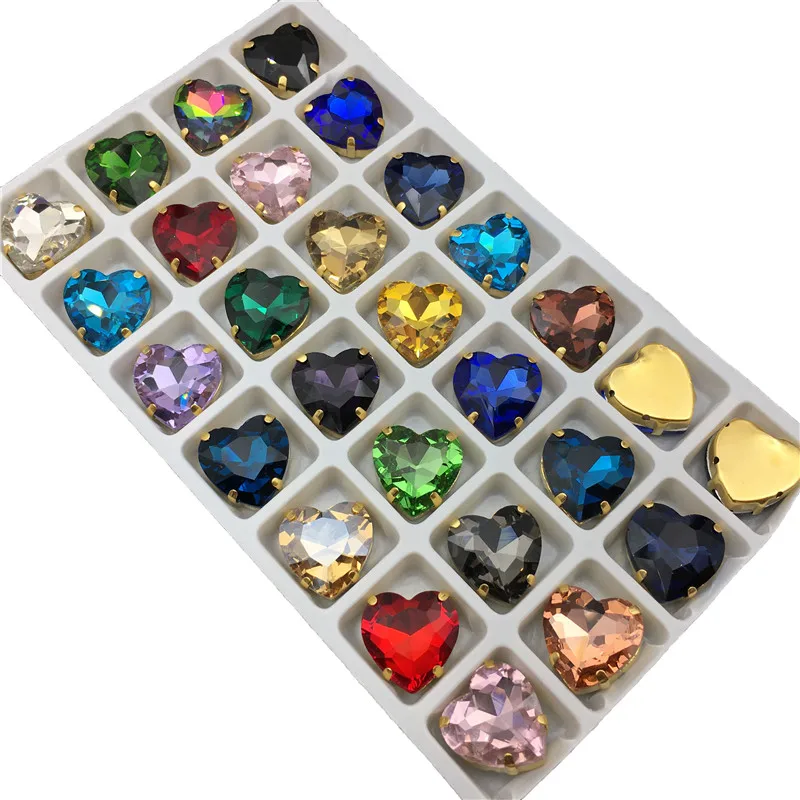 Heart shape gold claw settings 10mm 12mm 14mm 16mm 18mm 27mm glass Crystal Sew on rhinestone Crystals applique clothes diy