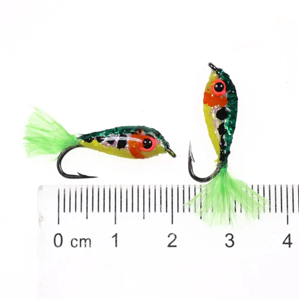 Bimoo 2PCS #10 Mini Baitfish Minnows Trout Fly Fishing Flies Lures Streamers with 3D Glow Eyes Small Bait Fish Imitation