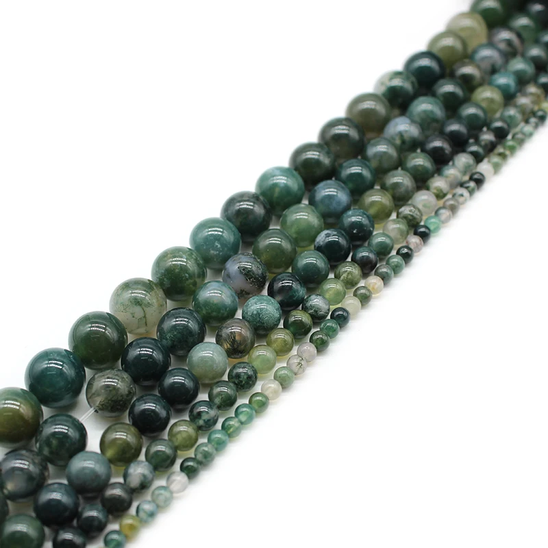 Wholesale Moss Grass Green Agat Natural Stone Round Loose Beads For jewelry Making 4/6/8/10/12 MM DIY Bracelet Strand 15''