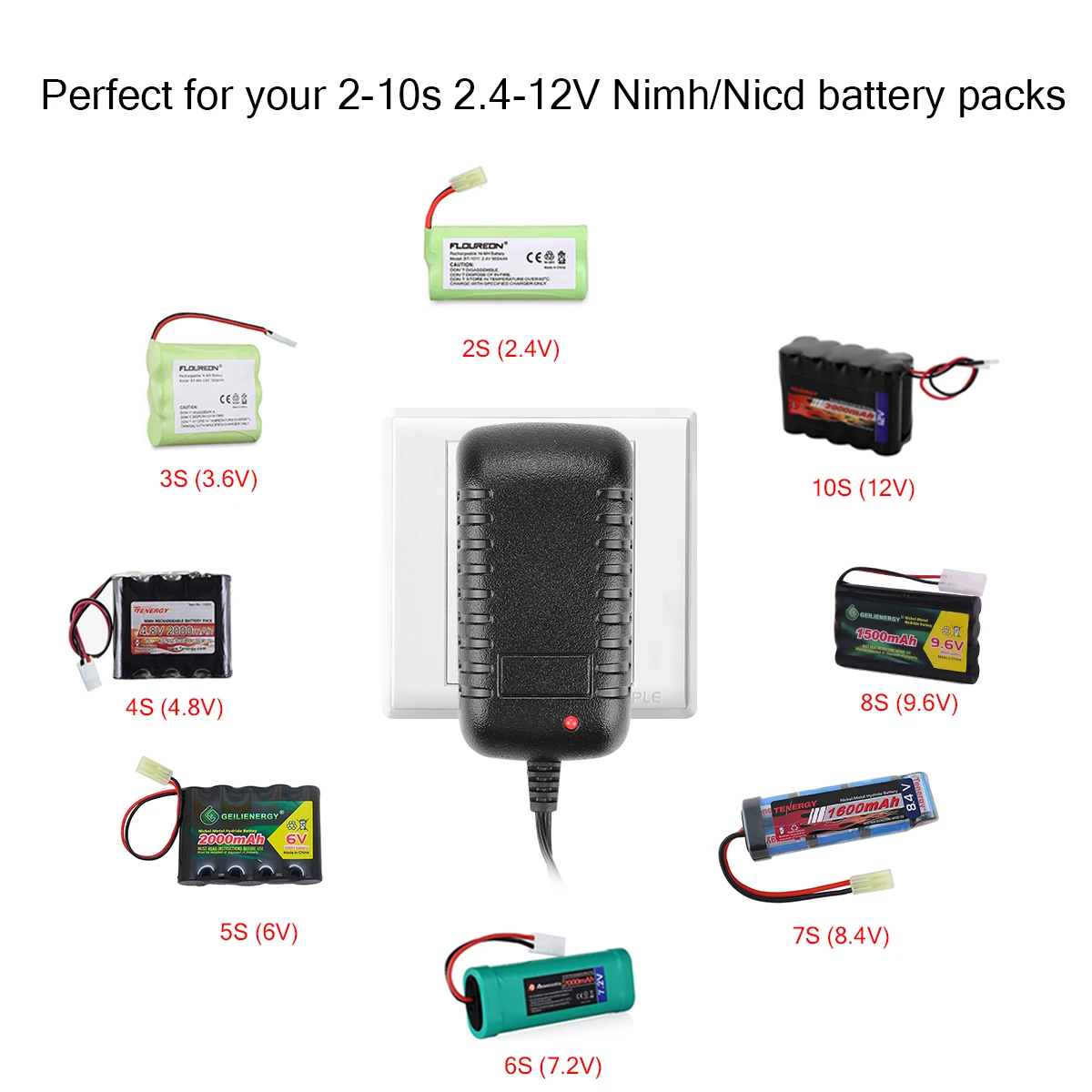 Nimh Nicd Charger RC Charger Adapter With 6 Connectors Tamiya/MiniTamiya/SM 2P/JST/HuanQi/FUTABA For 2-10s Nimh/Nicd Battery