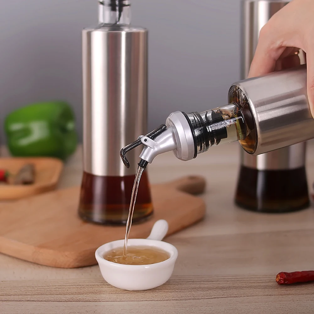 Kitchen Spice Tool Stainless Steel Glass Oil Pot Seasoning Bottle Vinegar Soy Sauce Bottle Glass Cruet For Home Cooking Tool