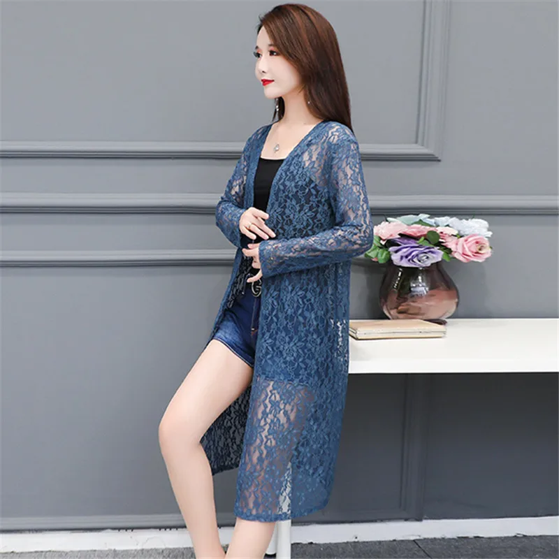 Lace Shawl Tops Women Coat Summer Thin Sun Protection Clothing Femme Loose Female Jacket Mid-Length Cardigan Ladies H1316