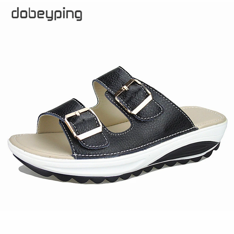 

Casual Women's Sandals Genuine Leather Summer Flats Shoes Women Platform Wedges Female Slides Beach Flip Flops Plus Size 35-42